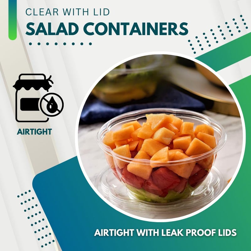 Green Direct 24 oz Disposable Clear Plastic Salad Bowls with Lids Pack of 50, To-Go Party Containers for Lunch, Serving, To go Serving Bowls - Image 4